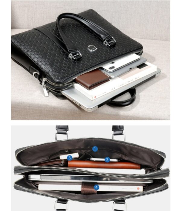 New Double Layers Men's Leather Business Briefcase - Image 5