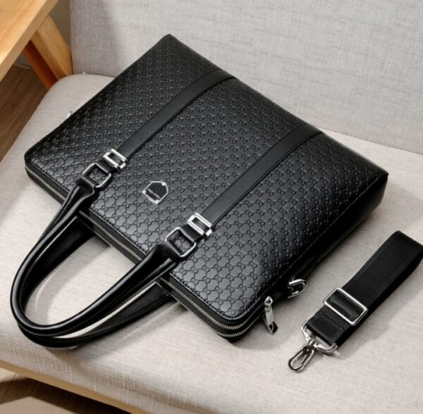 New Double Layers Men's Leather Business Briefcase - Image 3